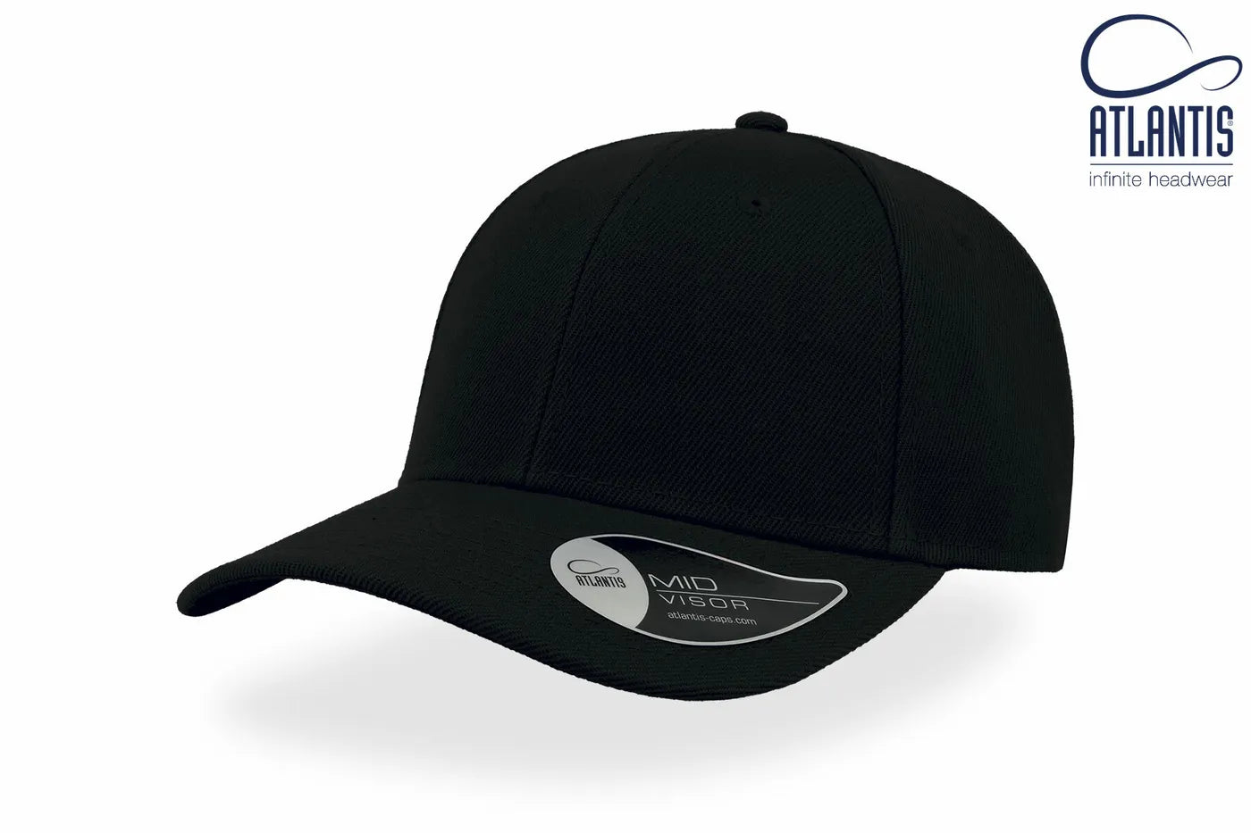 Atlantis BEAT Mid Visor-lippis, musta, urheilullinen ja tyylikäs asuste miehille ja naisille.
