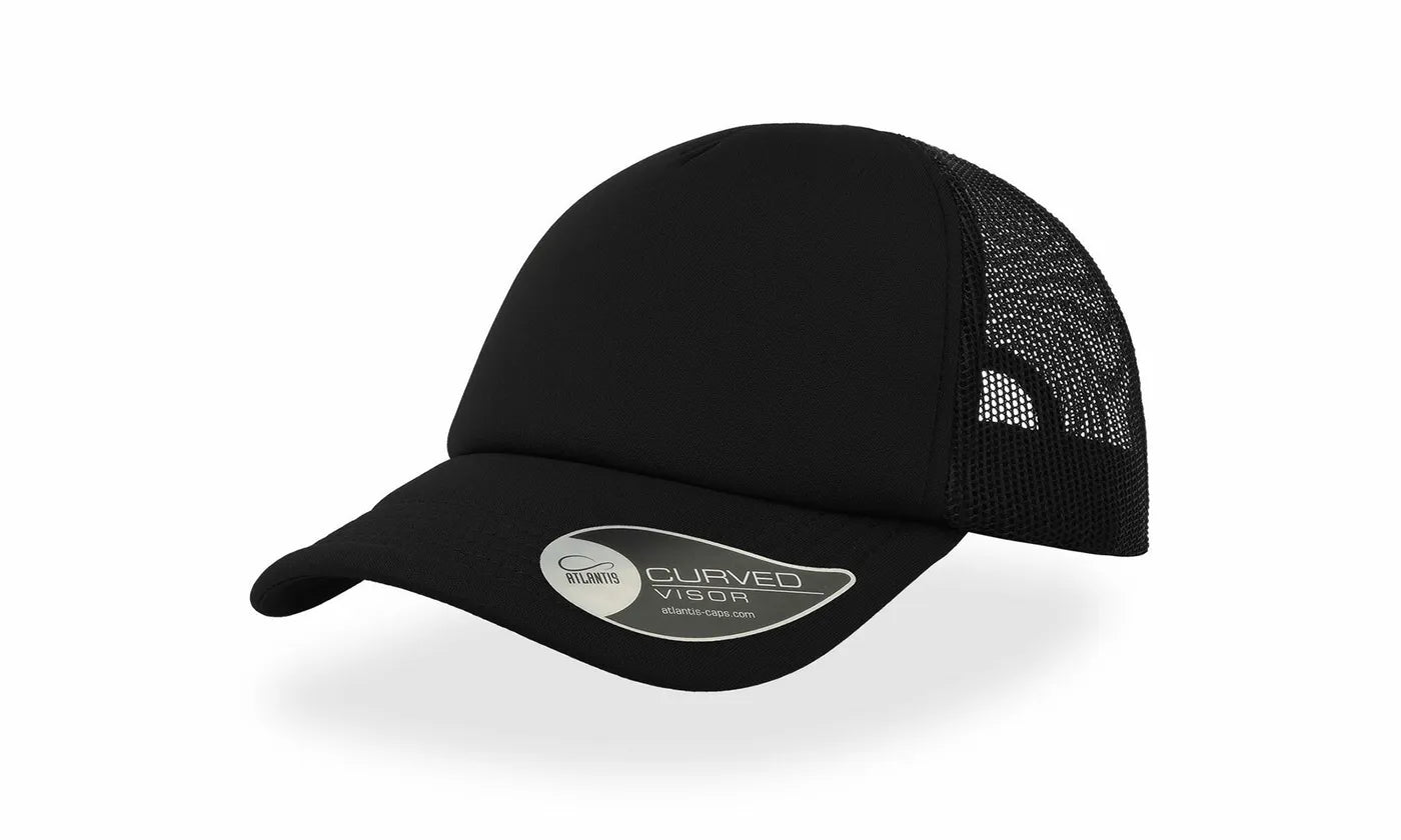 Atlantis Rapper verkkolippis musta, streetwear-tyylinen asuste siirtokuvapainatukseen, 5-paneelinen.